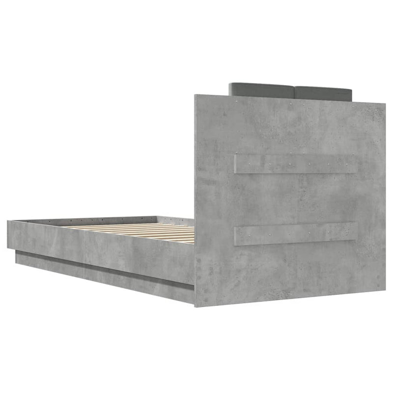 Cadru de pat cu tăblie, gri beton, 75x190 cm, lemn prelucrat