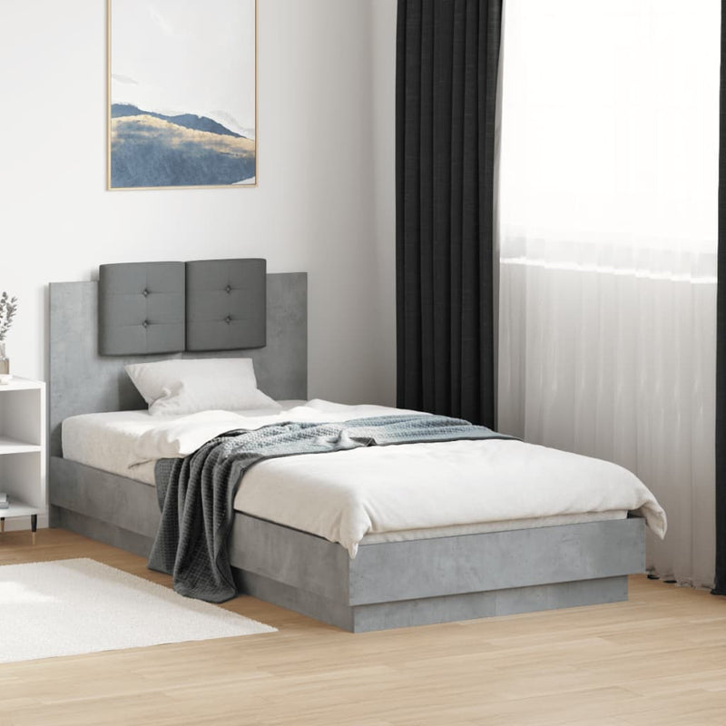 Cadru de pat cu tăblie, gri beton, 75x190 cm, lemn prelucrat