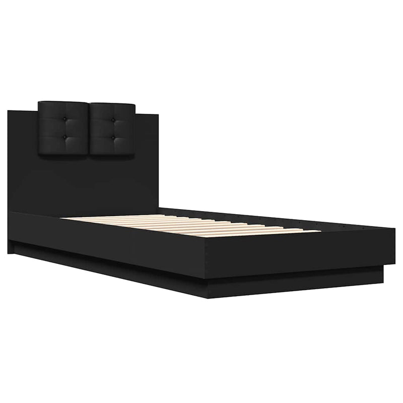 Cadru de pat cu tăblie și lumini LED, negru, 100x200 cm
