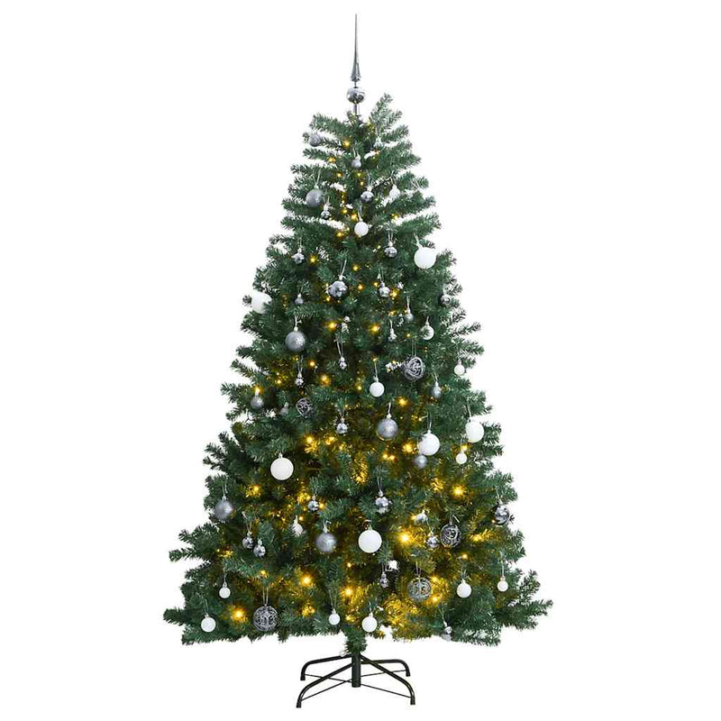 Brad Crăciun artificial articulat cu 300 LED-uri/globuri 240 cm