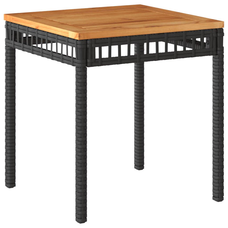Set bistro cu perne, 3 piese, negru, poliratan și lemn acacia
