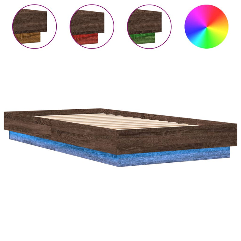 Cadru de pat cu lumini LED, stejar maro, 90x190 cm