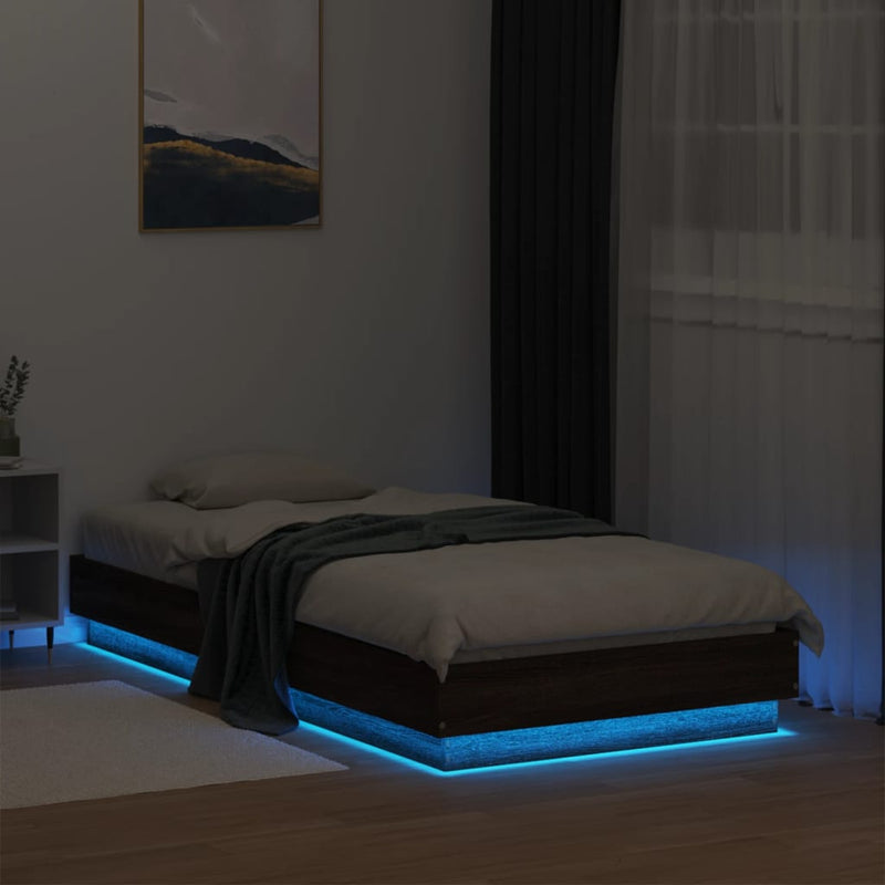 Cadru de pat cu lumini LED, stejar maro, 90x190 cm