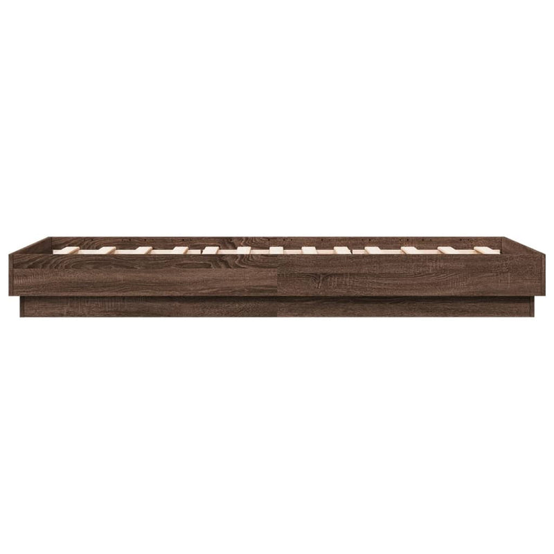 Cadru de pat cu lumini LED, stejar maro, 90x190 cm