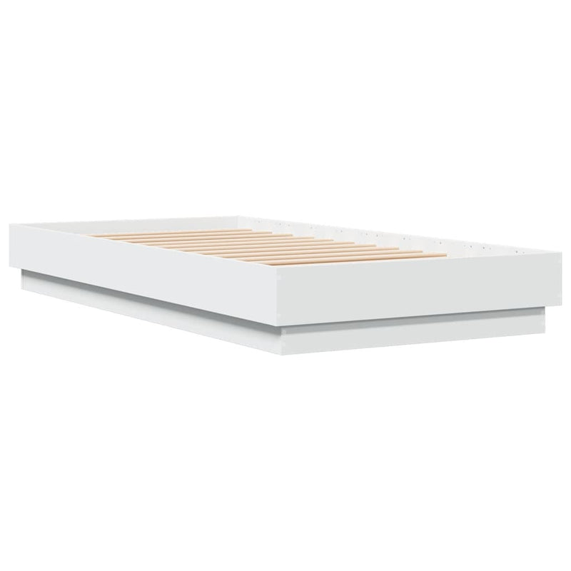 Cadru de pat cu lumini LED, alb, 75x190 cm
