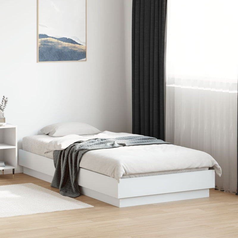 Cadru de pat cu lumini LED, alb, 75x190 cm