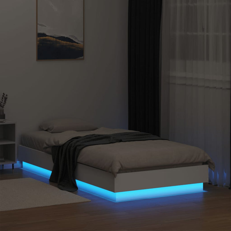 Cadru de pat cu lumini LED, alb, 75x190 cm