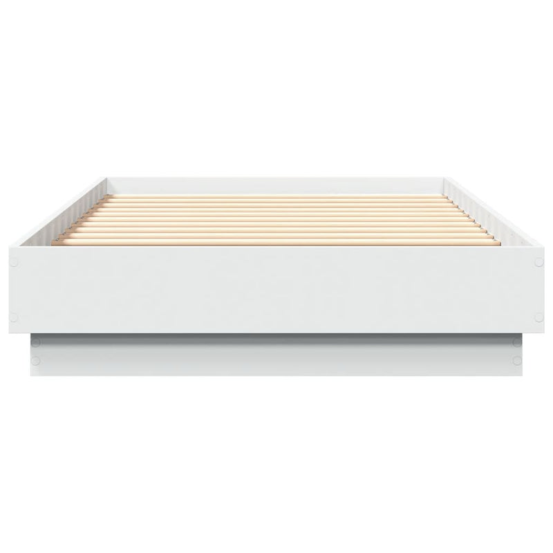 Cadru de pat cu lumini LED, alb, 75x190 cm