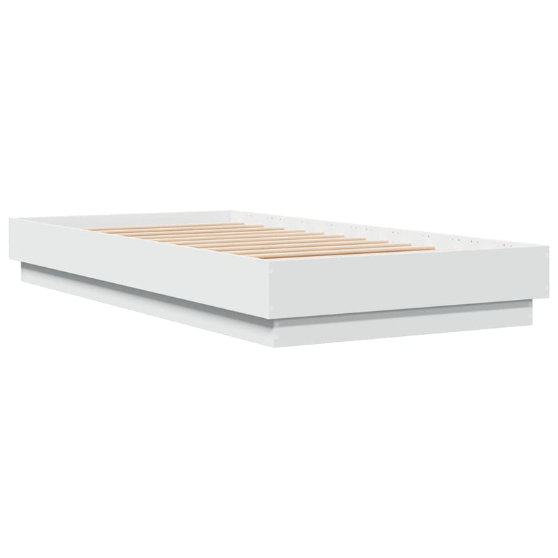 Cadru de pat cu lumini LED, alb, 75x190 cm