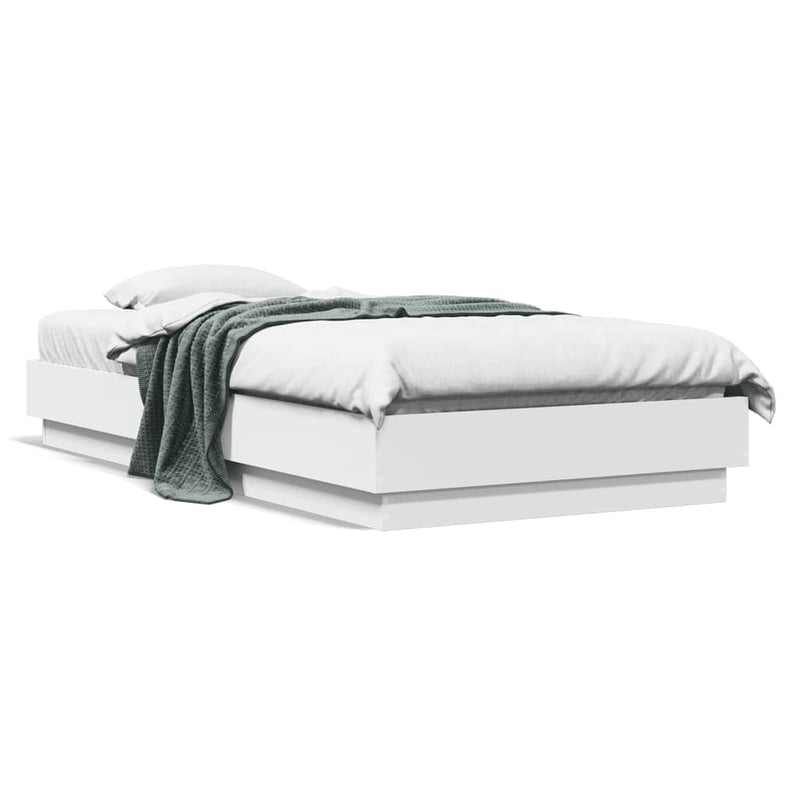 Cadru de pat cu lumini LED, alb, 75x190 cm