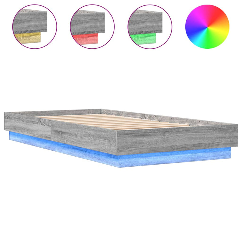 Cadru de pat cu lumini LED, gri sonoma, 75x190 cm