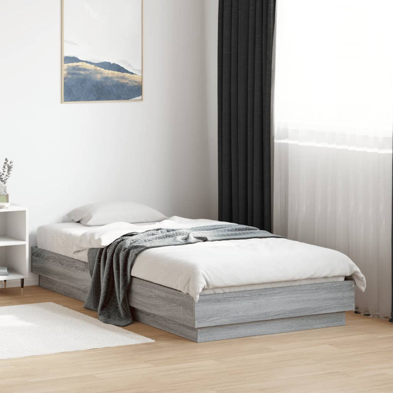 Cadru de pat cu lumini LED, gri sonoma, 75x190 cm