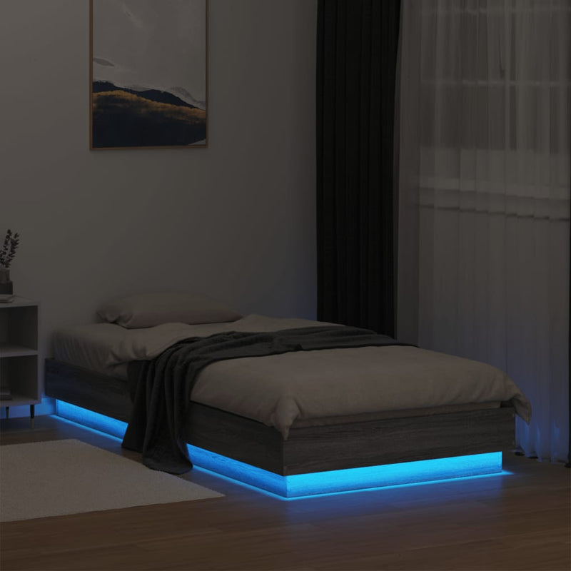 Cadru de pat cu lumini LED, gri sonoma, 75x190 cm