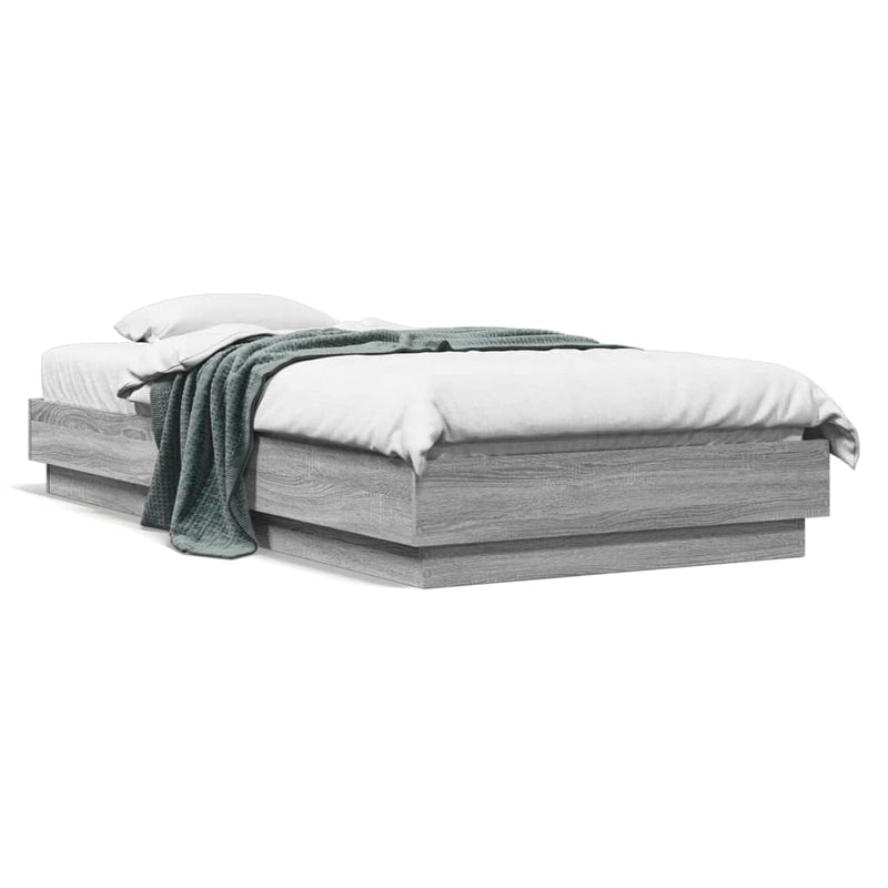 Cadru de pat cu lumini LED, gri sonoma, 75x190 cm