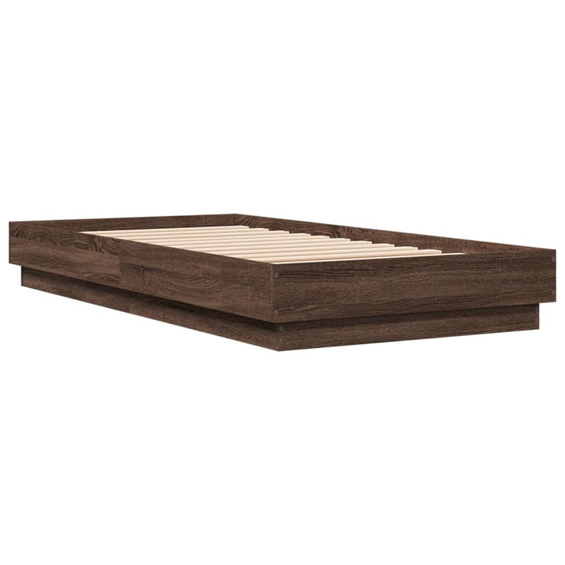 Cadru de pat cu lumini LED, stejar maro, 75x190 cm