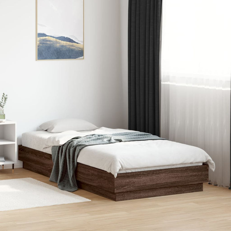 Cadru de pat cu lumini LED, stejar maro, 75x190 cm
