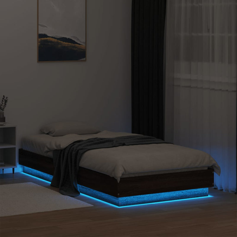 Cadru de pat cu lumini LED, stejar maro, 75x190 cm