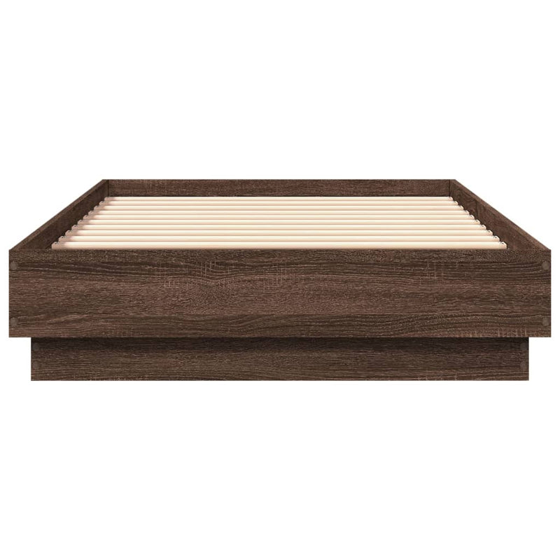 Cadru de pat cu lumini LED, stejar maro, 75x190 cm