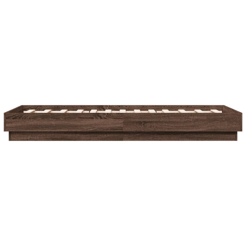 Cadru de pat cu lumini LED, stejar maro, 75x190 cm