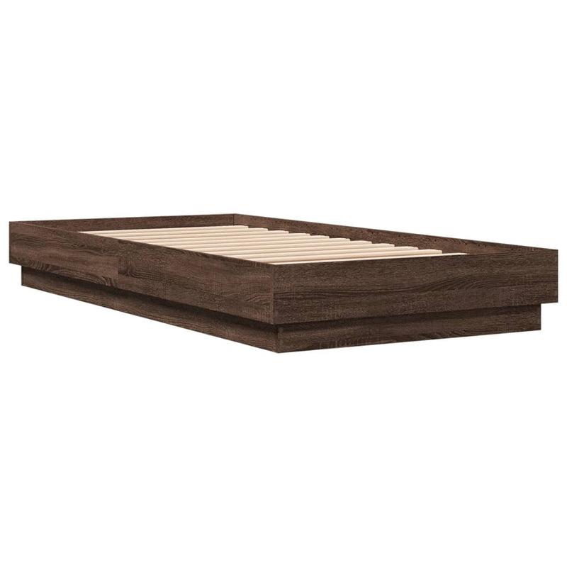 Cadru de pat cu lumini LED, stejar maro, 75x190 cm
