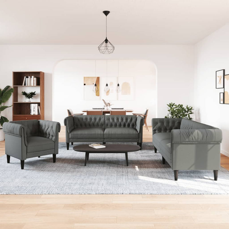 Set de canapele, 3 piese, gri închis, textil