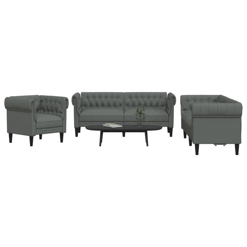 Set de canapele, 3 piese, gri închis, textil
