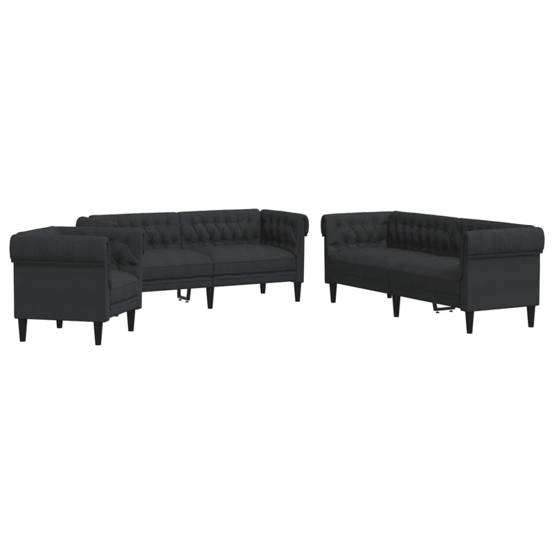 Set de canapele, 3 piese, negru, textil