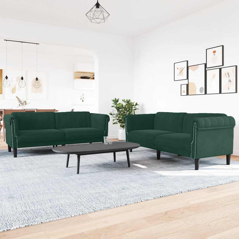 Set de canapele, 3 piese, verde închis, catifea