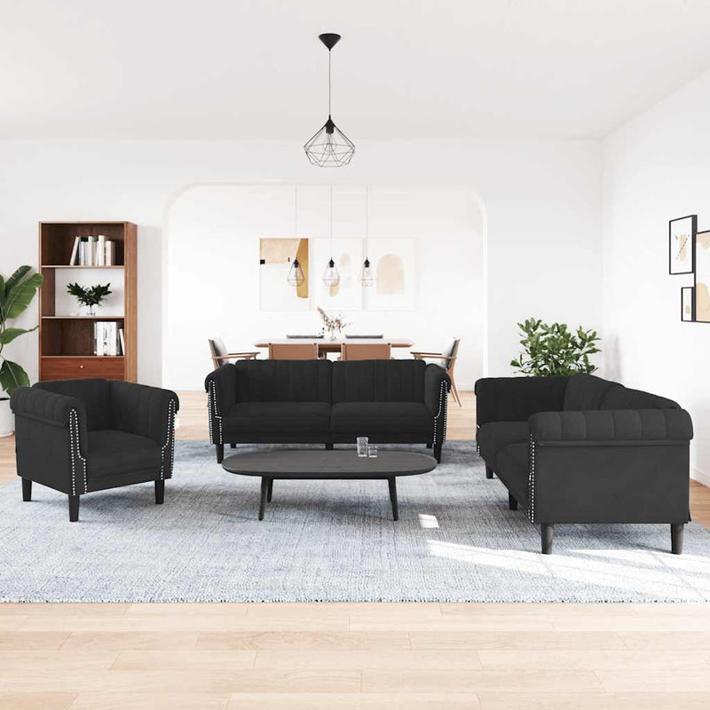 Set de canapele, 3 piese, negru, catifea