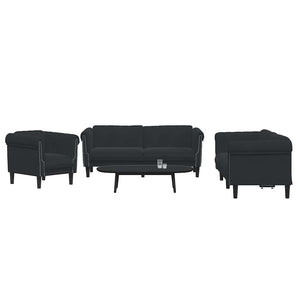 Set de canapele, 3 piese, negru, catifea