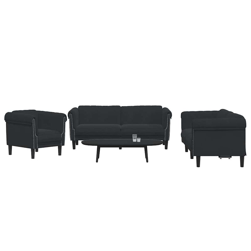 Set de canapele, 3 piese, negru, catifea