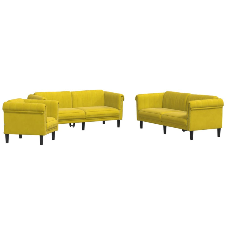 Set de canapele, 3 piese, galben, catifea
