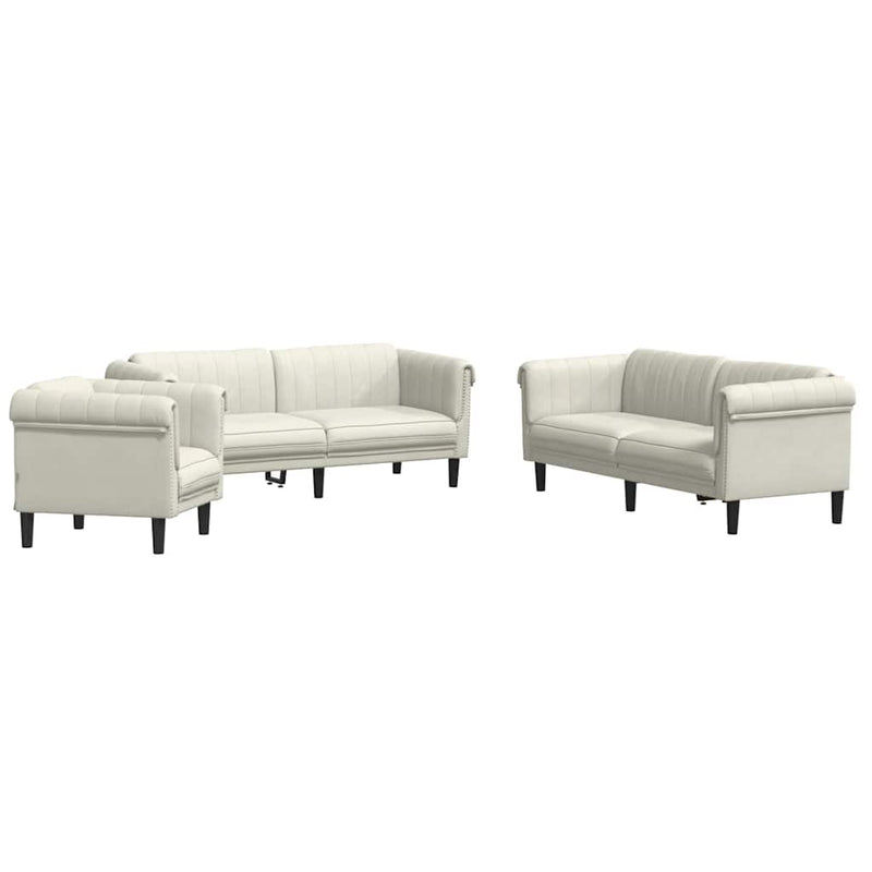 Set de canapele, 3 piese, crem, catifea