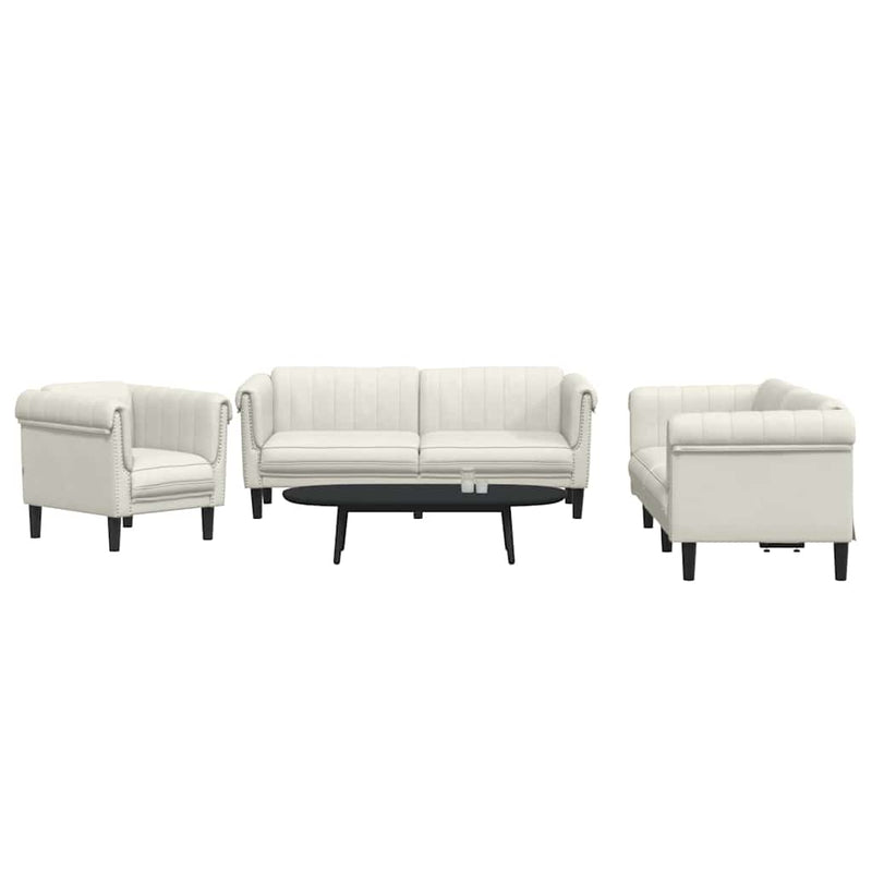 Set de canapele, 3 piese, crem, catifea
