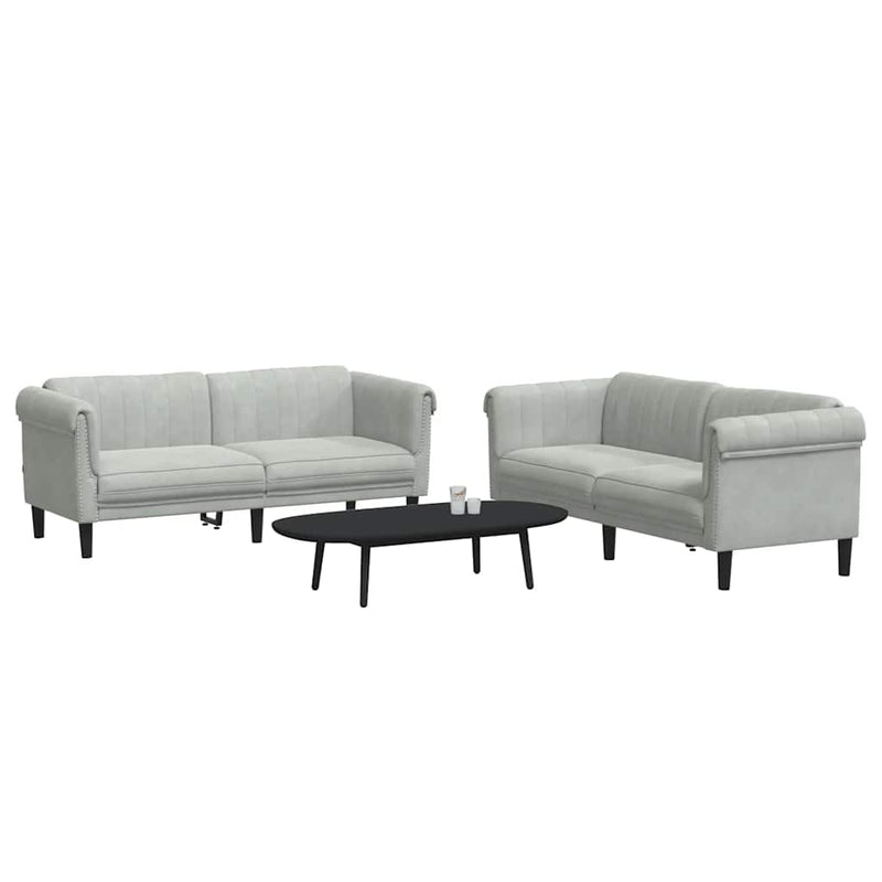 Set canapea, 2 piese, gri deschis, catifea