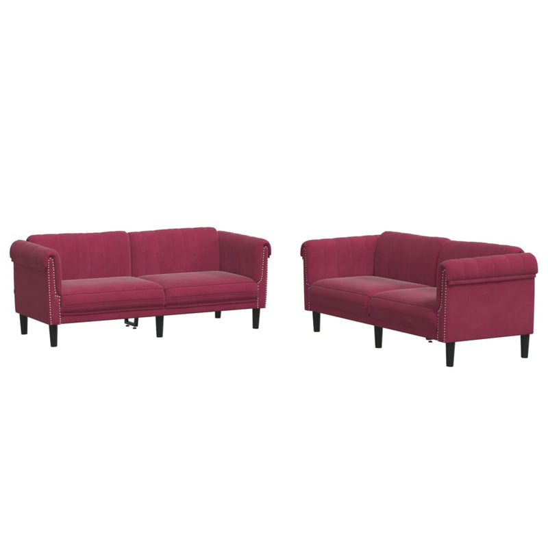 Set canapele, 2 piese, roșu vin, catifea