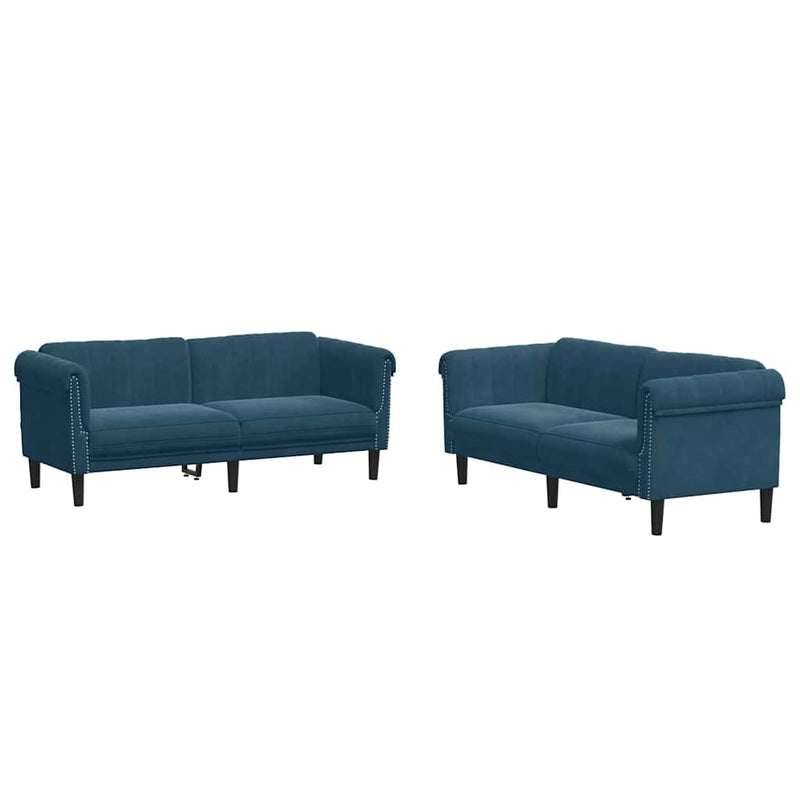 Set canapea 2 piese, albastru, catifea