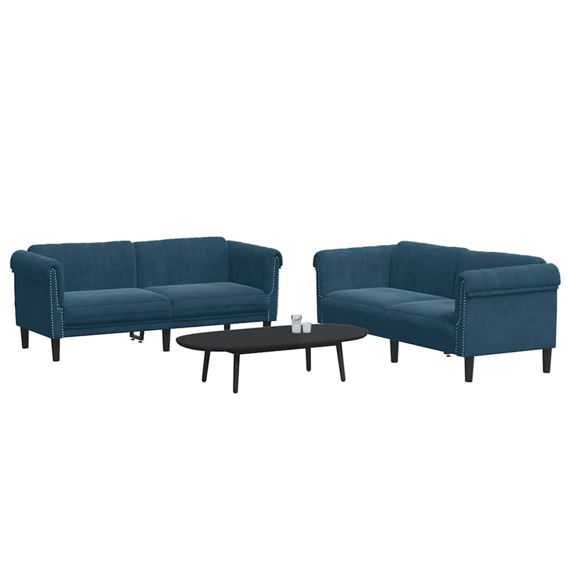 Set canapea 2 piese, albastru, catifea