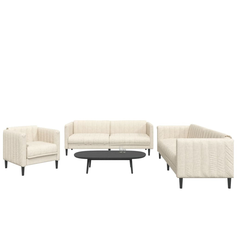 Set de canapele, 3 piese, crem, material