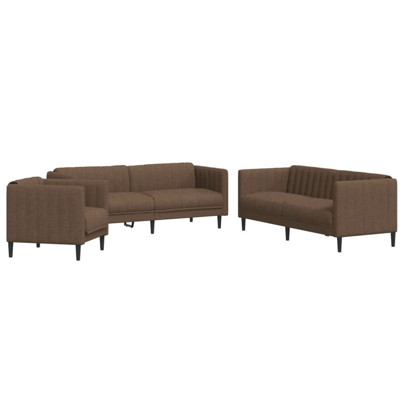 Set de canapele, 3 piese, maro, textil