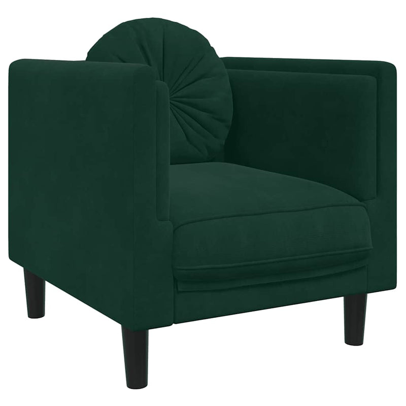 Set canapea cu perne, 3 piese, verde închis, catifea