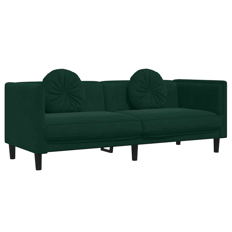 Set canapea cu perne, 3 piese, verde închis, catifea