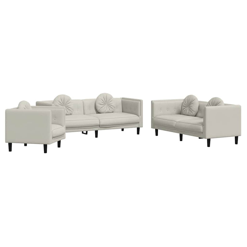 Set de canapele cu perne, 3 piese, crem, catifea