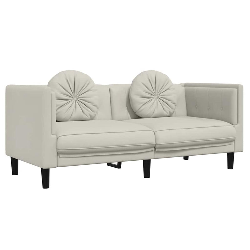 Set de canapele cu perne, 3 piese, crem, catifea