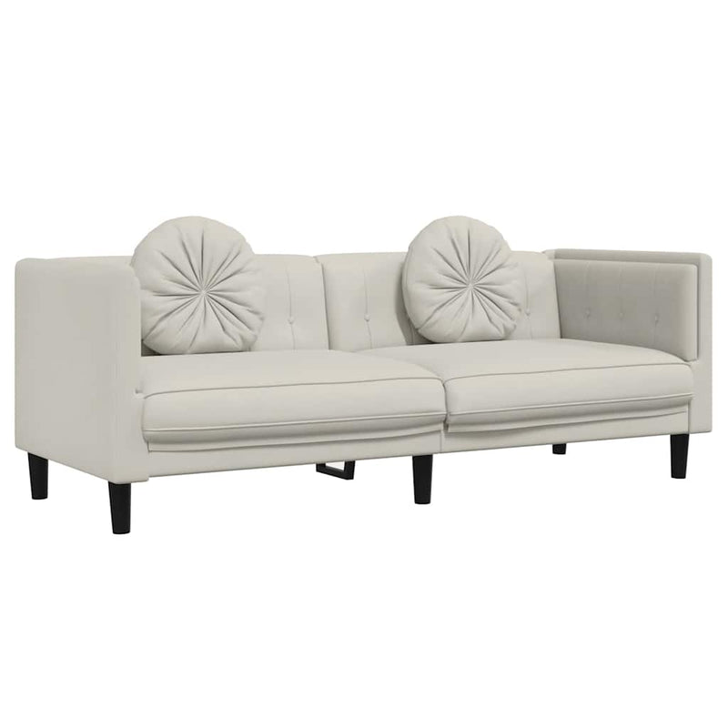Set de canapele cu perne, 3 piese, crem, catifea