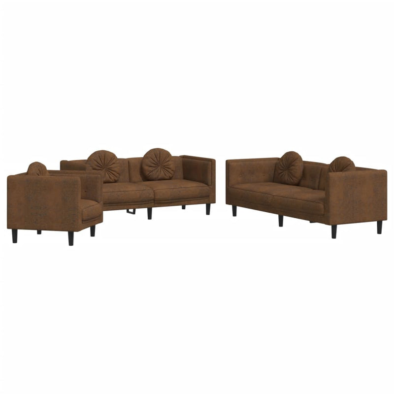 Set de canapele cu perne, 3 piese, maro, catifea