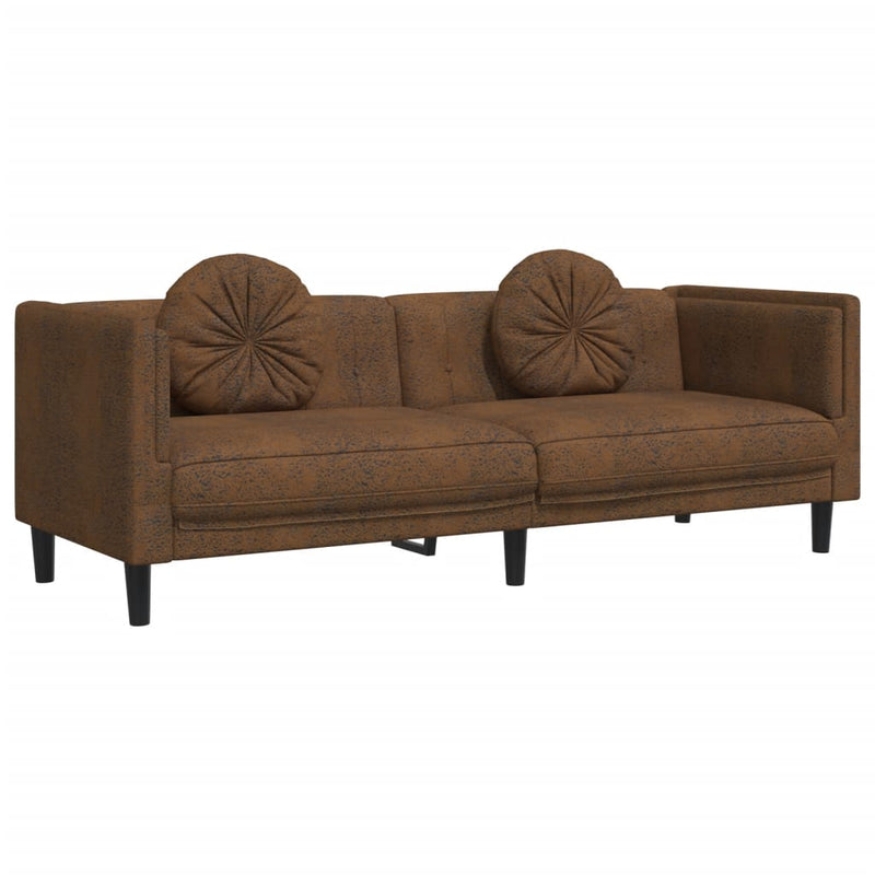 Set de canapele cu perne, 3 piese, maro, catifea