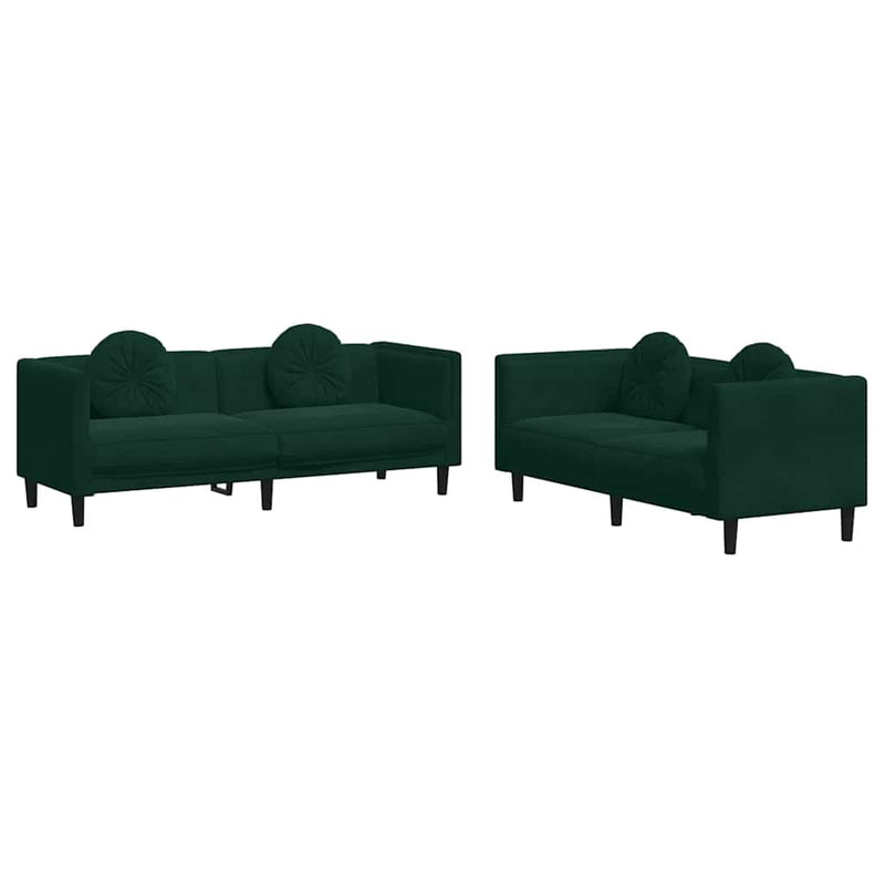 Set canapea cu perne, 2 piese, verde închis, catifea