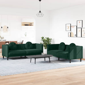 Set canapea cu perne, 2 piese, verde închis, catifea
