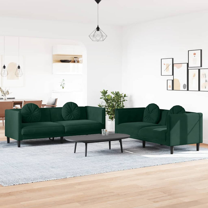 Set canapea cu perne, 2 piese, verde închis, catifea